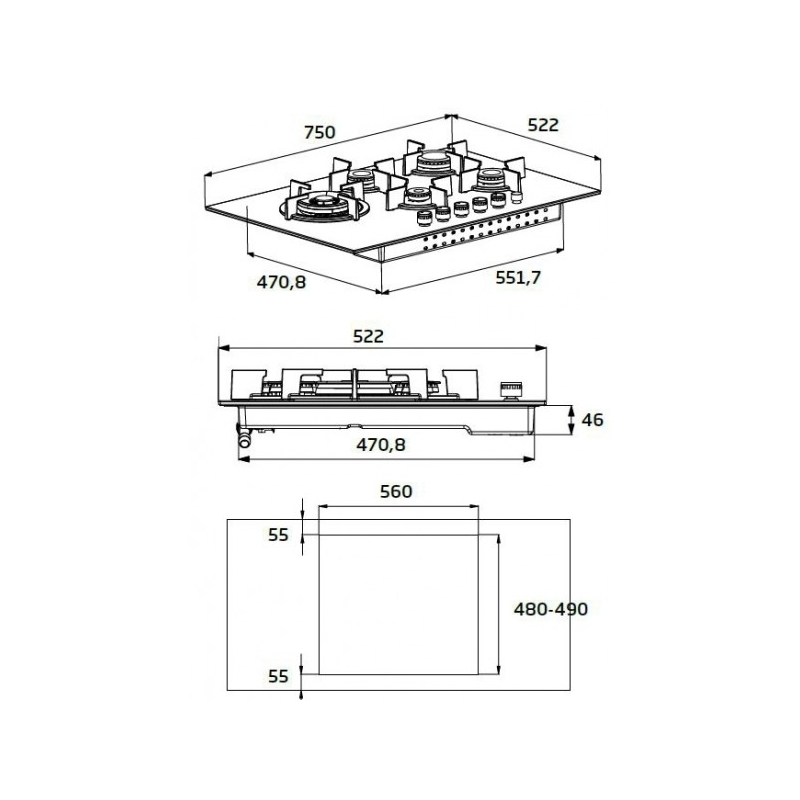 Beko Hill S Piano Cottura Da Incasso Cm Fuochi A Gas Griglie In