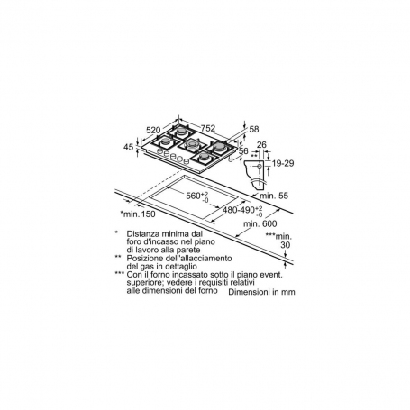 Bosch pcs7a5b90 serie 6 piano cottura a gas 5 fuochi griglie in