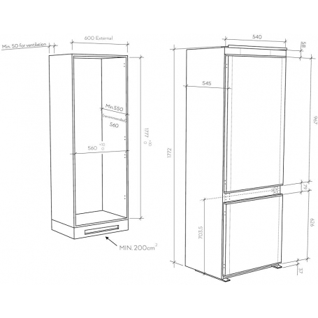 CANDY Fresco CBL3518F/L Frigorifero Combinato da Incasso, Due Porte,  Tecnologia Low Frost, Classe F, Connettività App hOn, Temperatura  Regolabile, Bianco, LxPxA 54x54.5x177.2 cm, 264 Litri : : Grandi  elettrodomestici