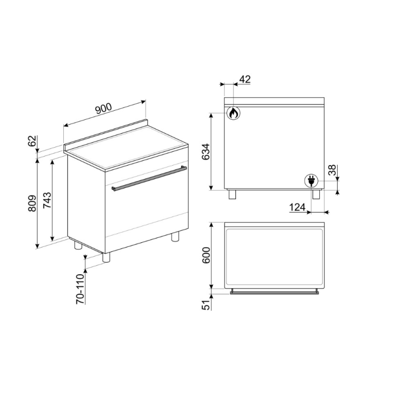 OFFERTA ELETTROVILLAGE  BEKO FSS61DXMM CUCINA 60X60 4 FUOCHI A GAS FORNO  ELETTRICO COLORE INOX