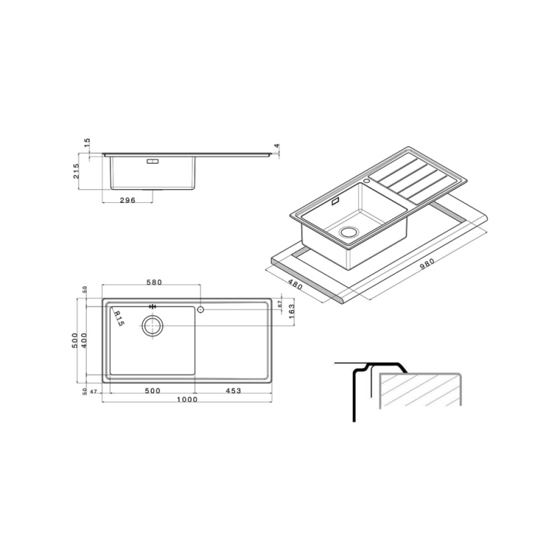 Lavello inox 100x50 cm