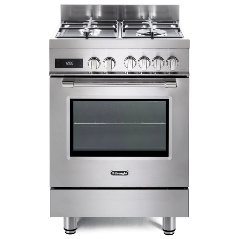 DE LONGHI PRO66MXLPZ CUCINA 60x60 4 FUOCHI A GAS FORNO ELETTRICO 74LT 11 FUNZIONI INOX