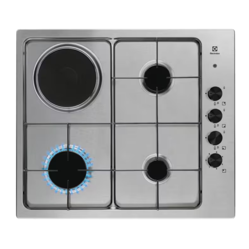 ELECTROLUX EGL62821OX PIANO COTTURA MISTO 60CM 3 FUOCHI A GAS + 1 PIASTRA ELETTRICA COLORE INOX