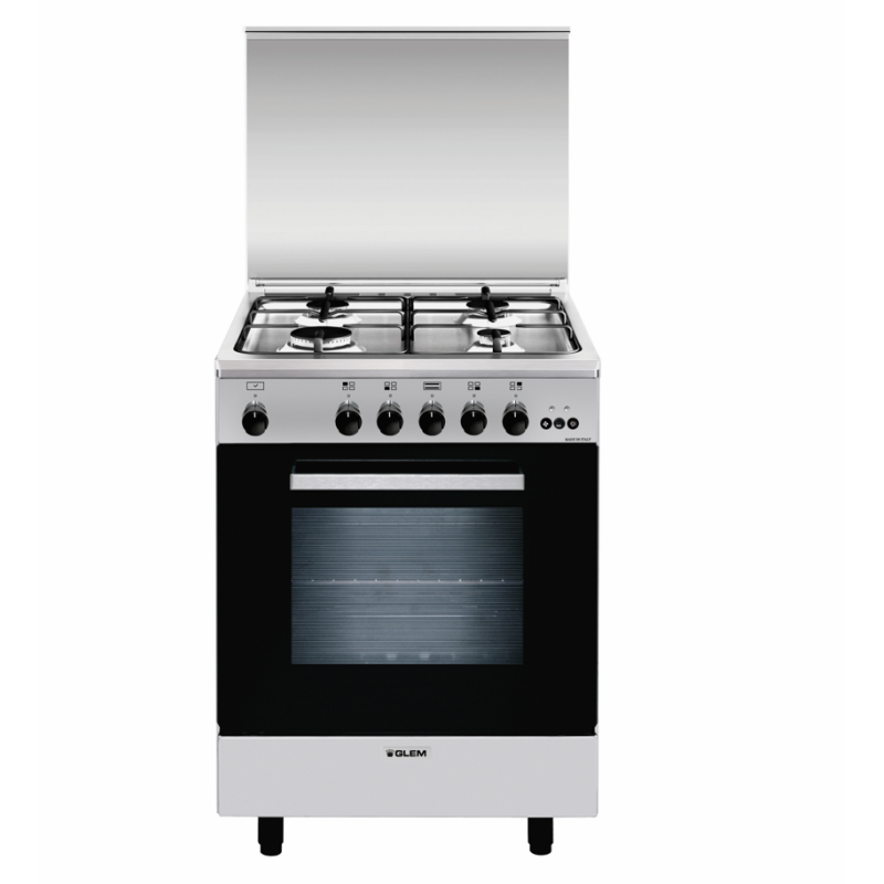 GLEM GAS A654VI CUCINA 60X50 4 FUOCHI FORNO A GAS VENTILATO CON GRILL ELETTRICO - INOX