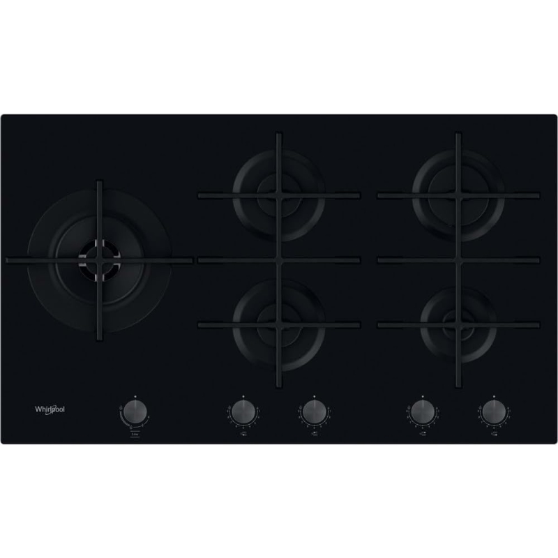 WHIRLPOOL GOWL 958/NB PIANO COTTURA 86 CM 5 FUOCHI A GAS GRIGLIE IN GHISA IN VETRO NERO - GOWL958NB